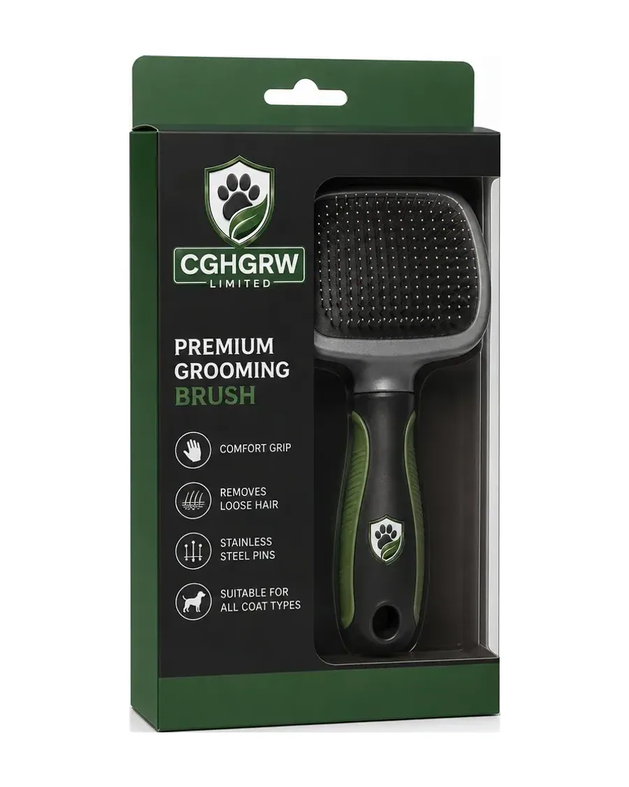 CGHGRW Premium Dog Grooming Brush with packaging