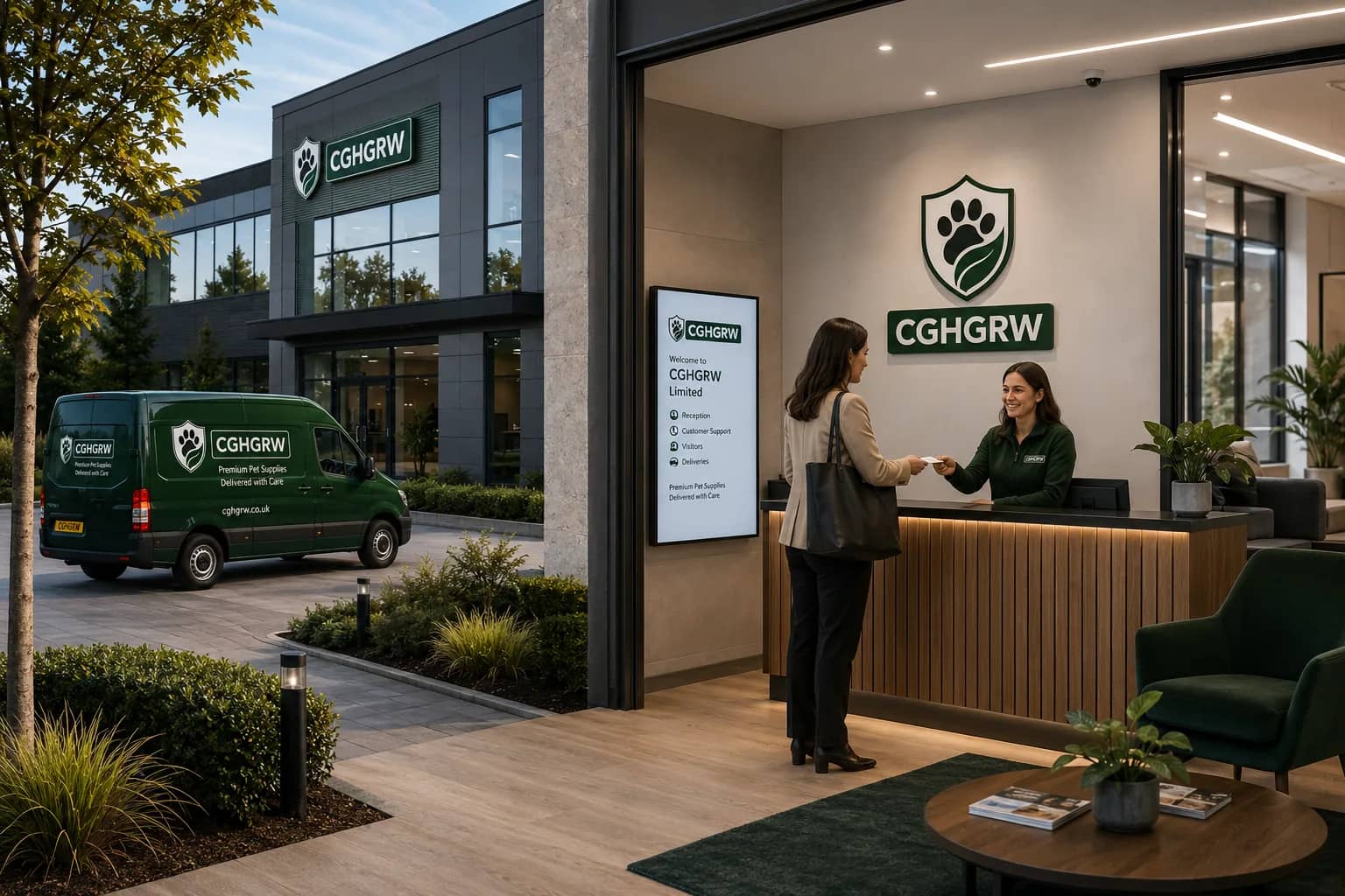 The entrance and reception area of the CGHGRW Limited premises