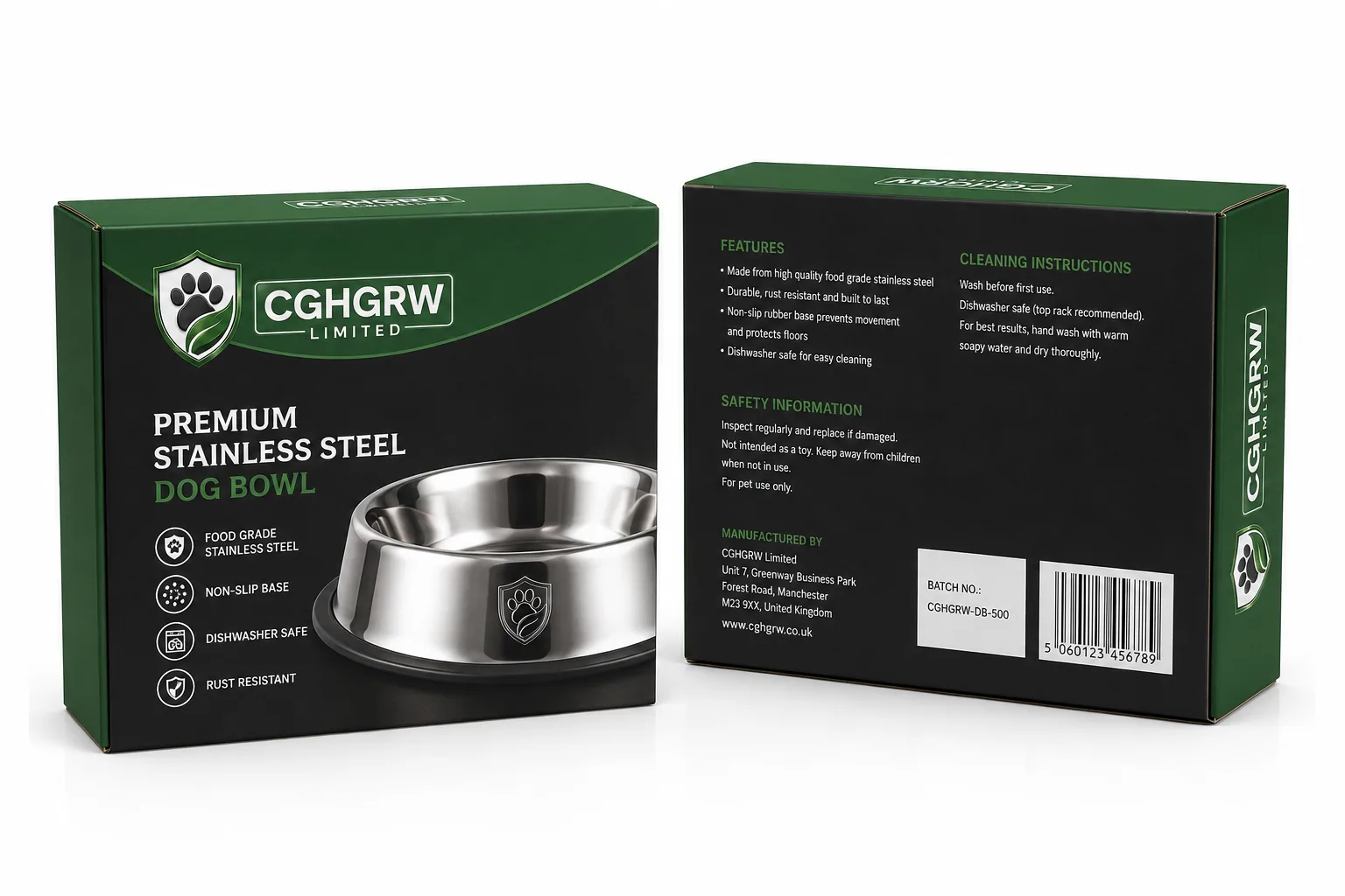 CGHGRW Premium Stainless Steel Dog Bowl, 20cm, with packaging