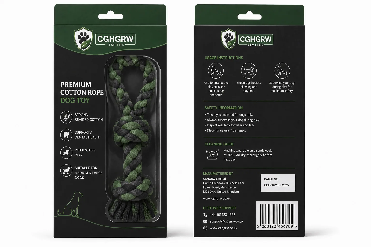 CGHGRW Premium Cotton Rope Dog Toy with packaging